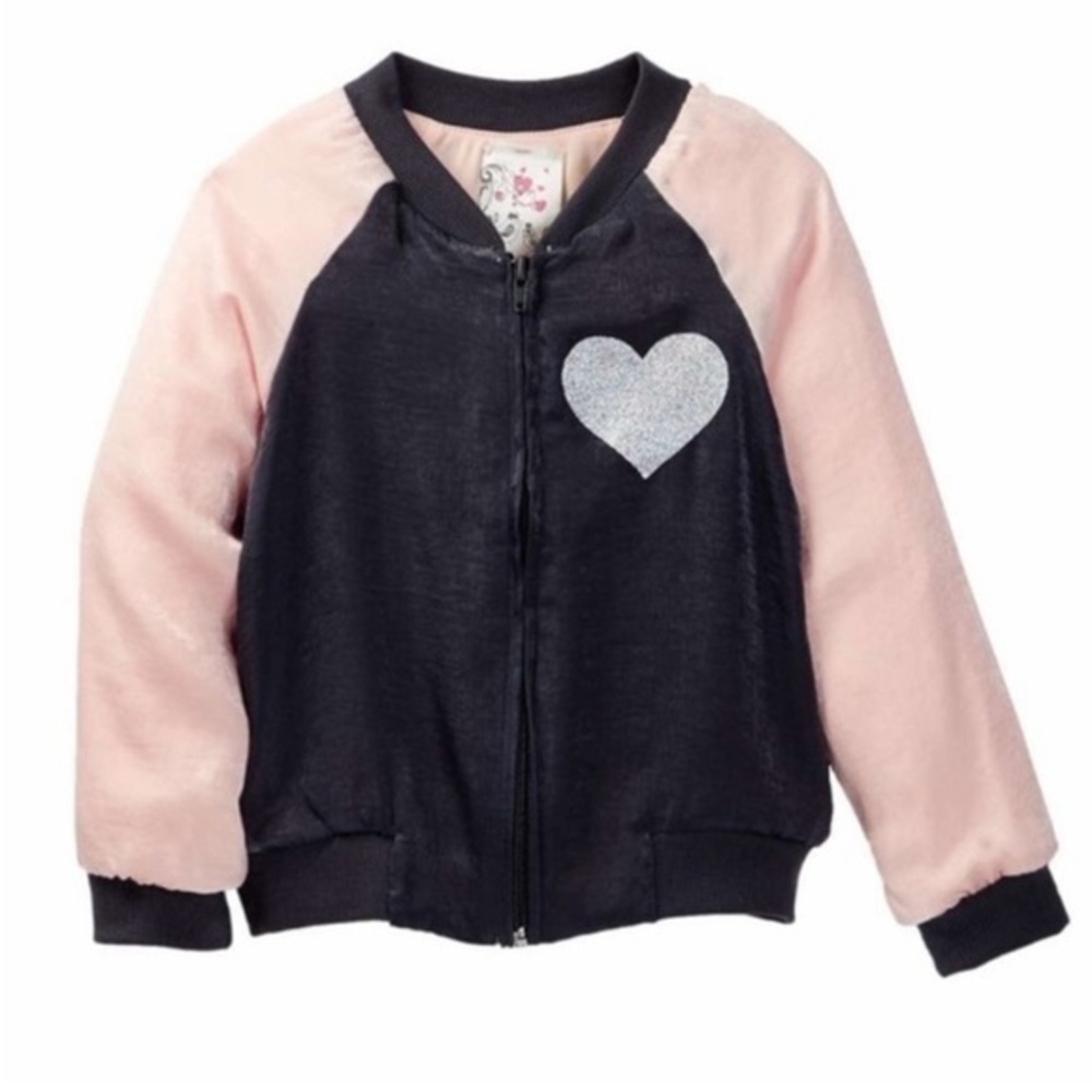 NWT Jenna & Jessie Heart Satin Bomber Jacket Size 4 Valentine’s Day